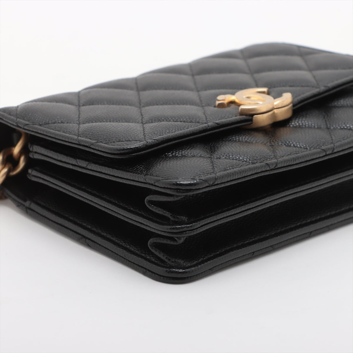 Chanel Mini Matelasse Caviar Skin Chain Wallet Black Gold Metal Fittings 31st