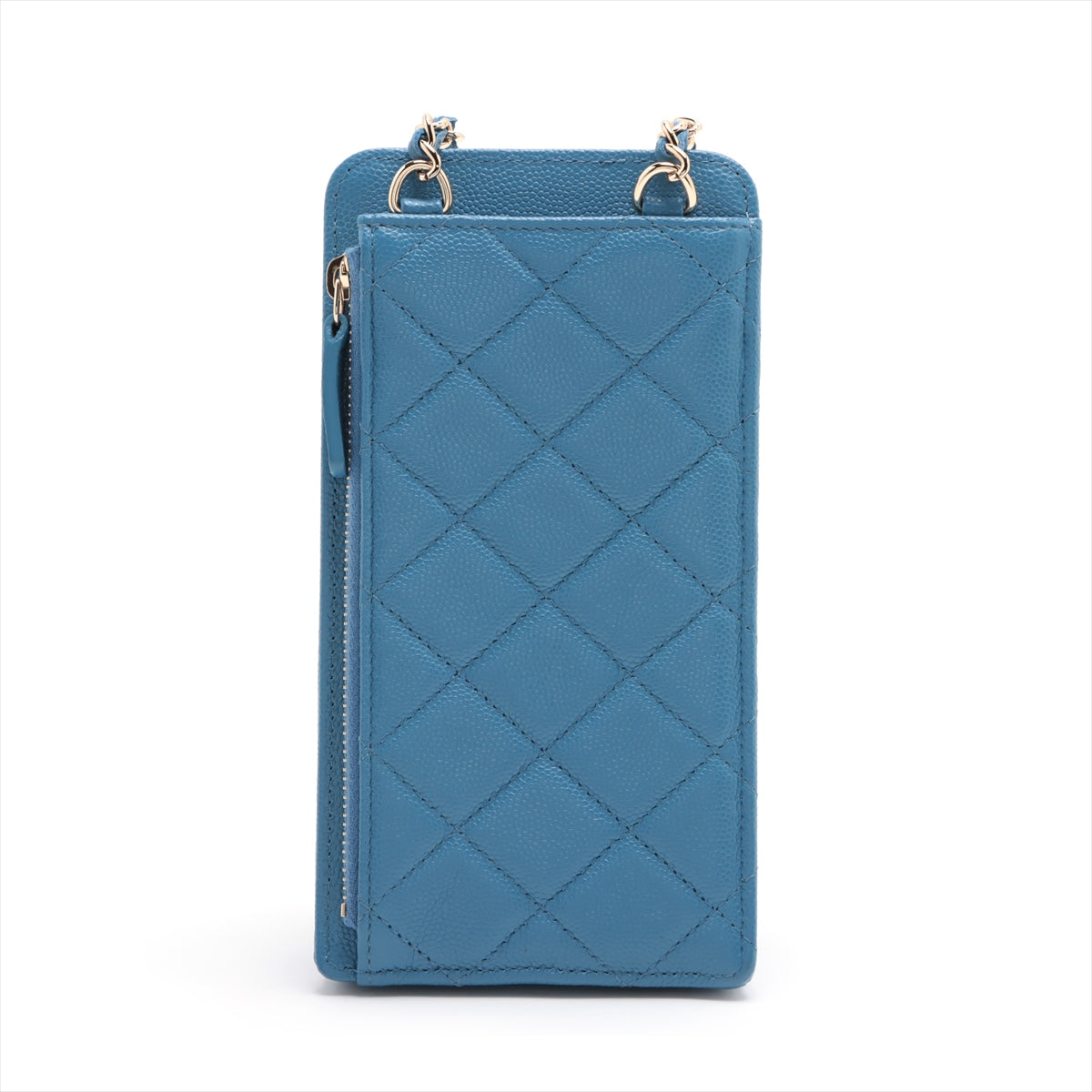 Chanel Matelasse Caviar Skin Chain Shoulder Bag phone case Blue Gold Metal Fittings 29th
