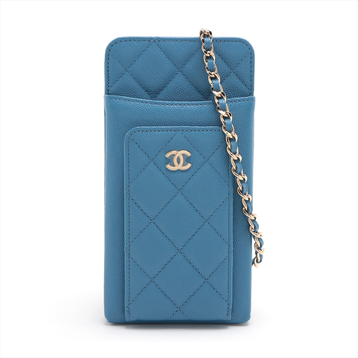 Chanel Matelasse Caviar Skin Chain Shoulder Bag phone case Blue Gold Metal Fittings 29th