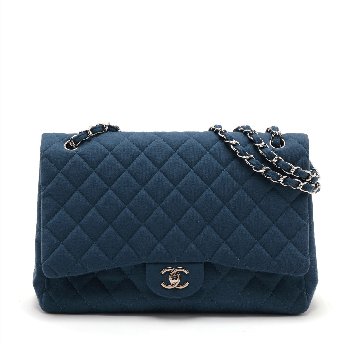 Chanel DEKAMATRASSE 30 Large Cotton Single Flap Double Chain Bag Blue Silver Metal Fittings 13XXXXXX