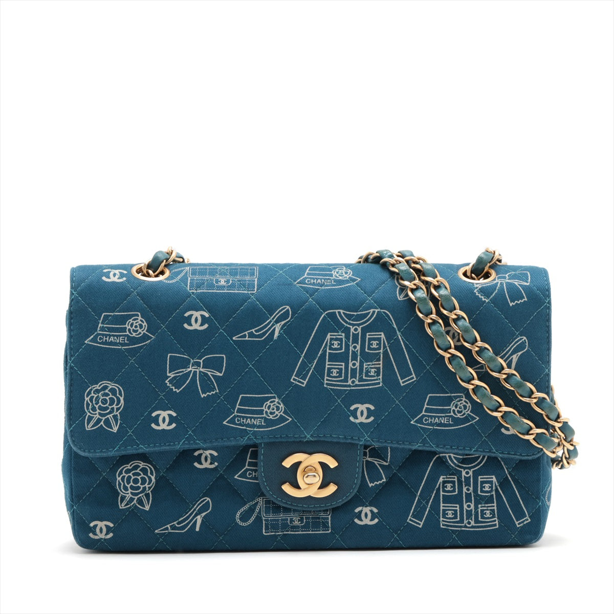 Chanel Icon Line canvas Double Flap Double Chain Bag Blue Gold Metal Fittings 7XXXXXX