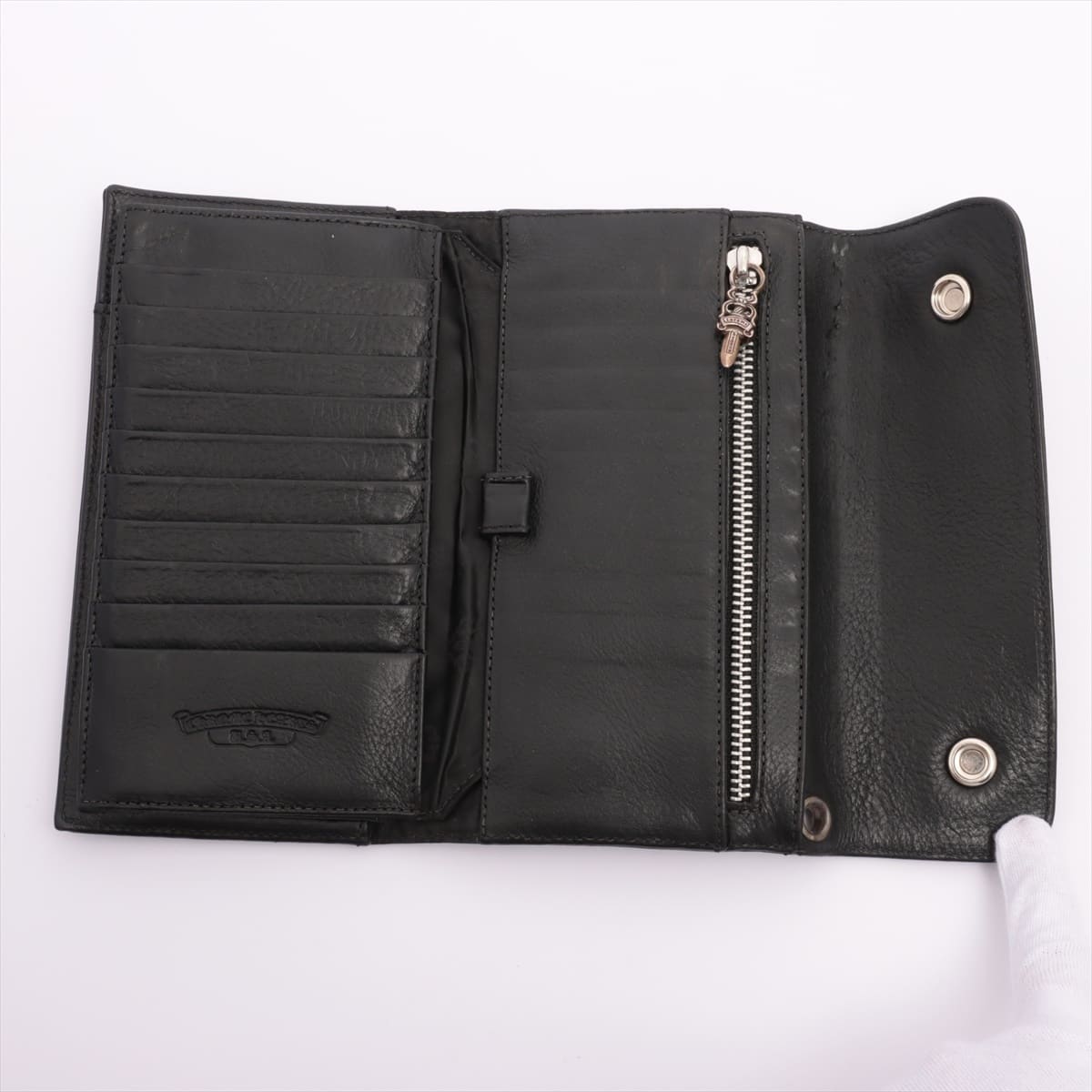 Chrome Hearts Wave Wallet Wallet Leather With invoice Cross button Dagger zip