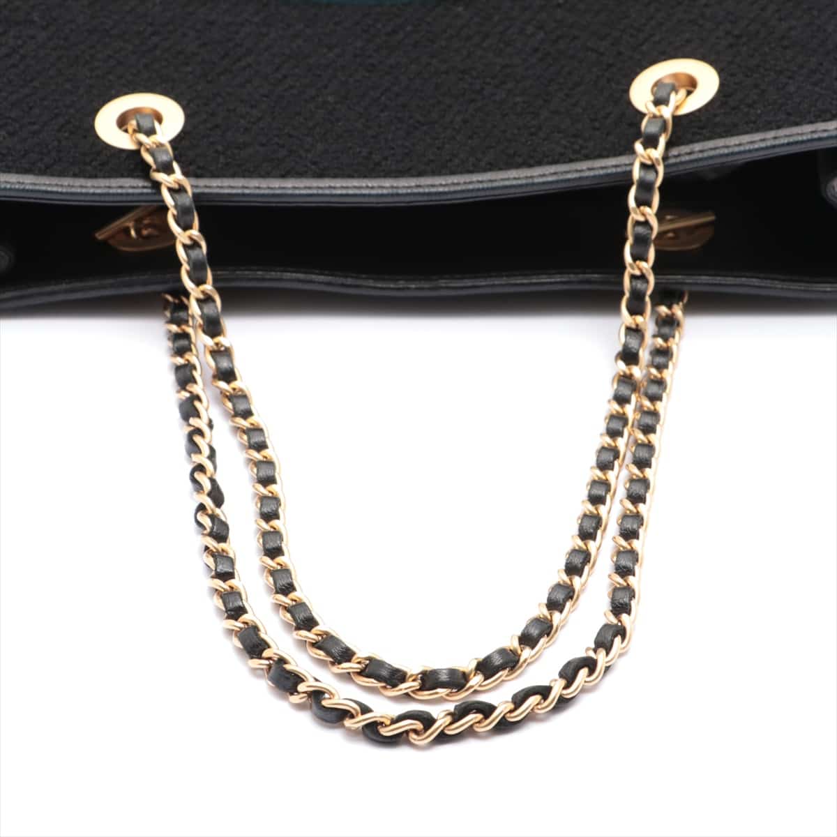 Chanel Coco Mark canvas Chain tote bag Lady Black Gold Metal fittings 7XXXXXX