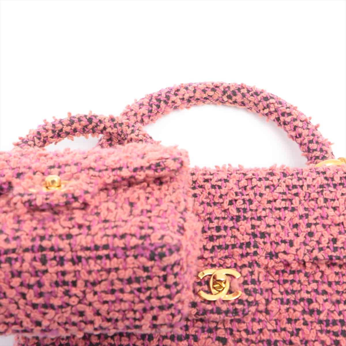 Chanel Matelasse Tweed Hand bag Parent-child bag Pink Gold Gold Metal fittings 2XXXXXX with clasp