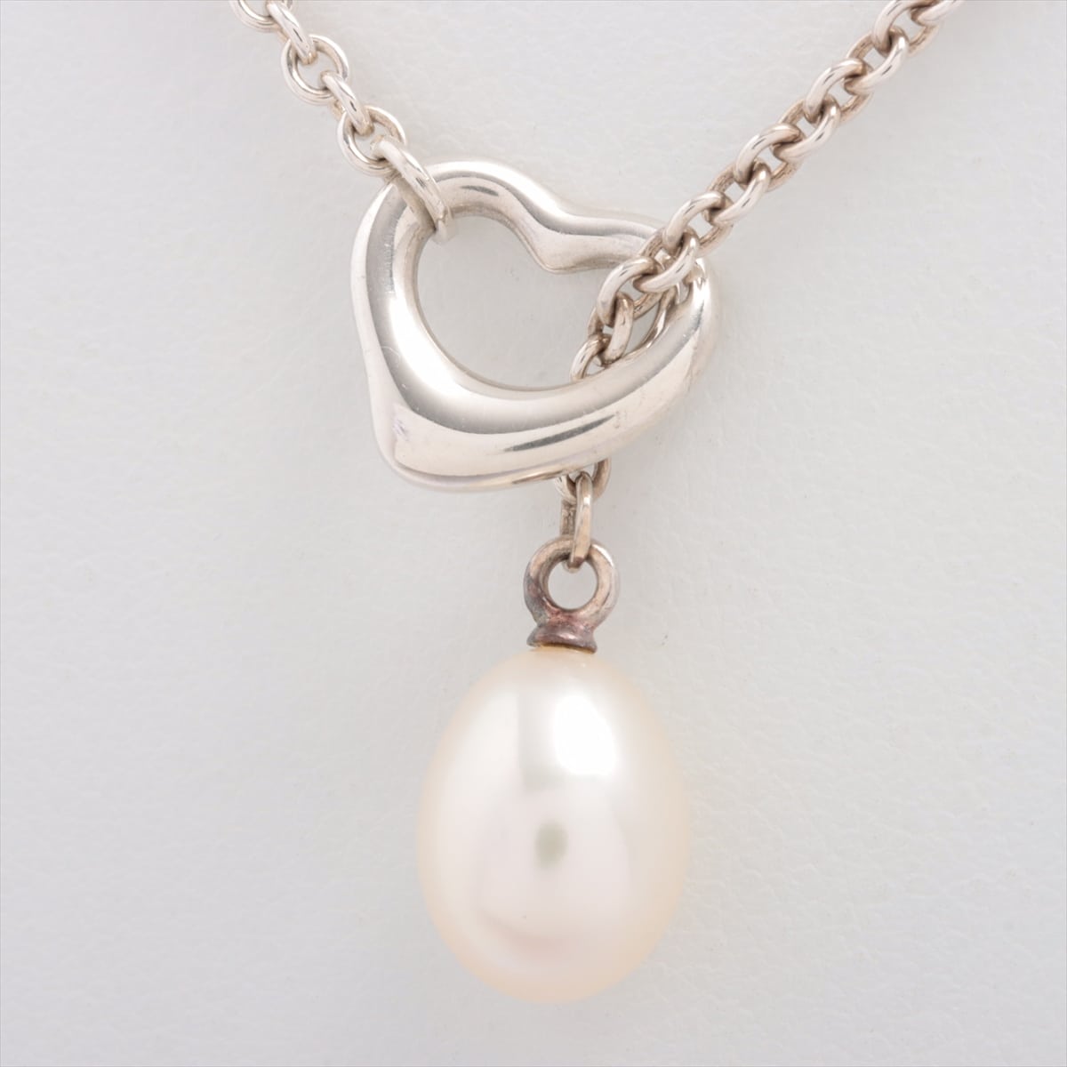 Tiffany Open Heart Lariat necklace 925 x pearl 5.8g Silver