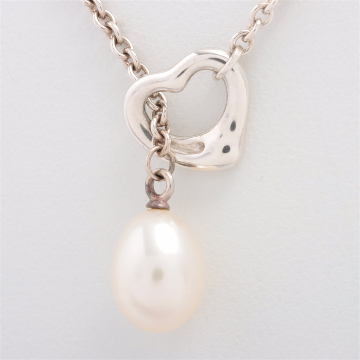 Tiffany Open Heart Lariat necklace 925 x pearl 5.8g Silver