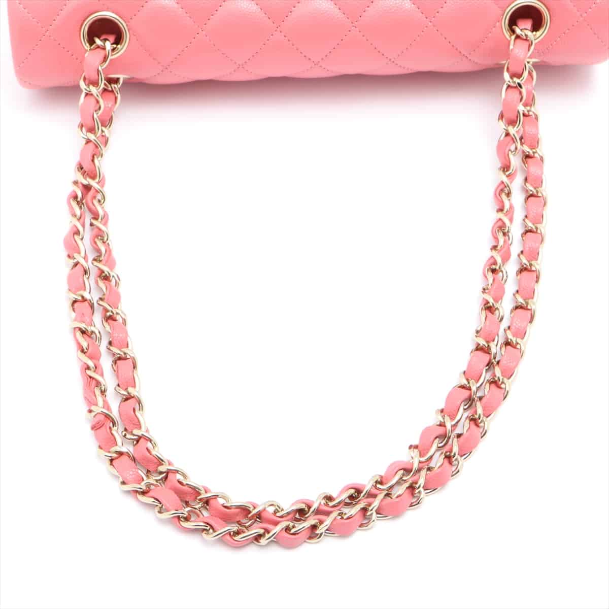 Chanel Matelasse Caviarskin Single flap Double chain handbag Pink Pink gold hardware 28th