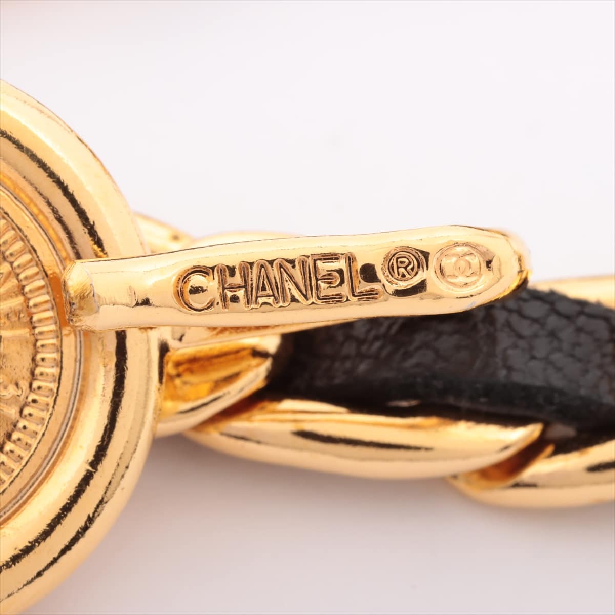 Chanel Coco Mark Chain belt GP & leather Black×Gold