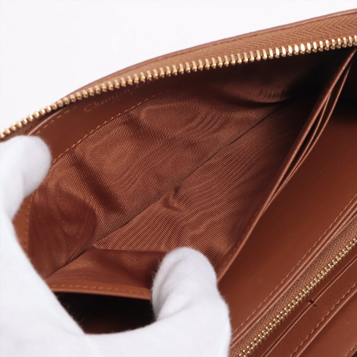 DIOR Leather Round-Zip-Wallet Brown