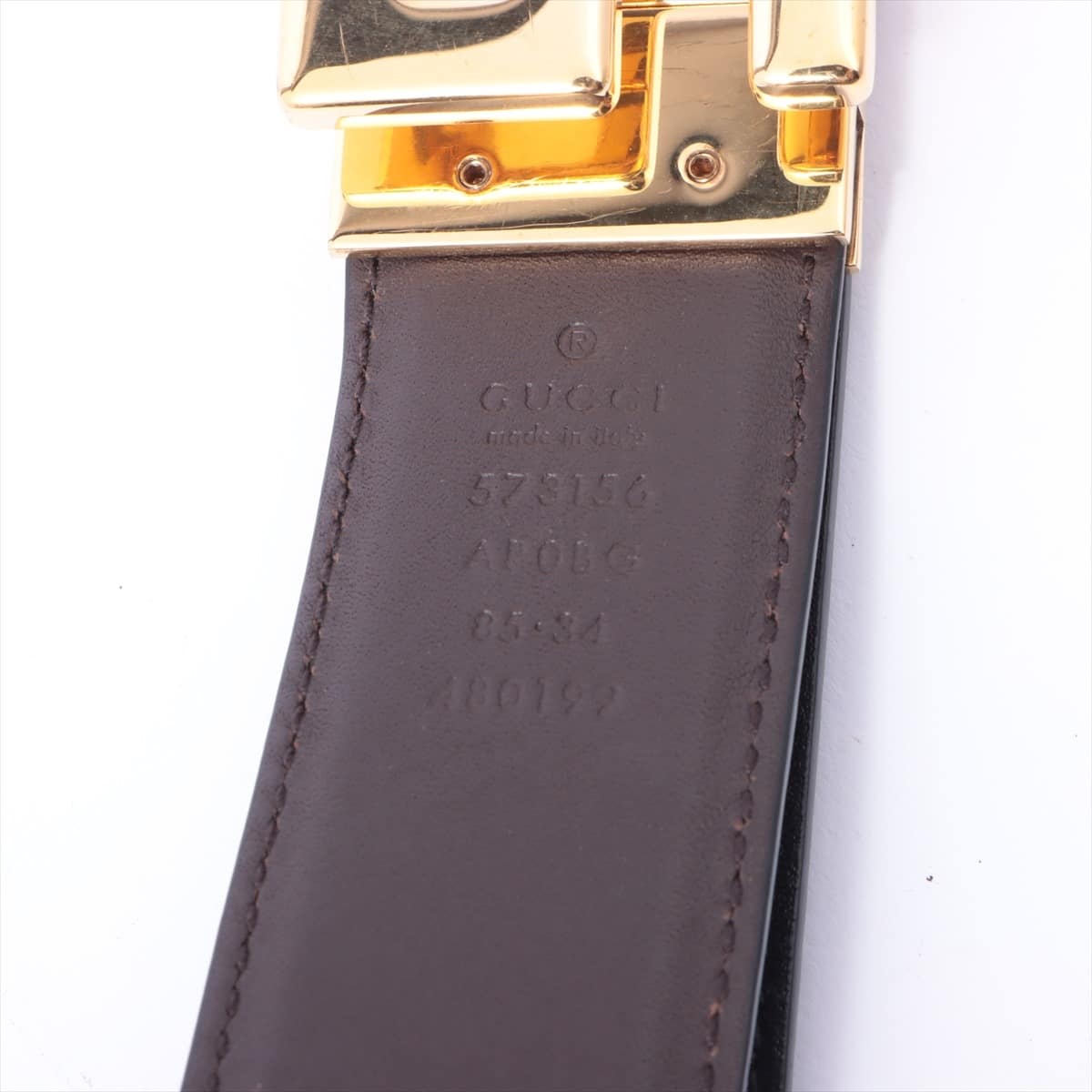 Gucci 573156 G Logo Belt 85/34 Leather Black × Brown