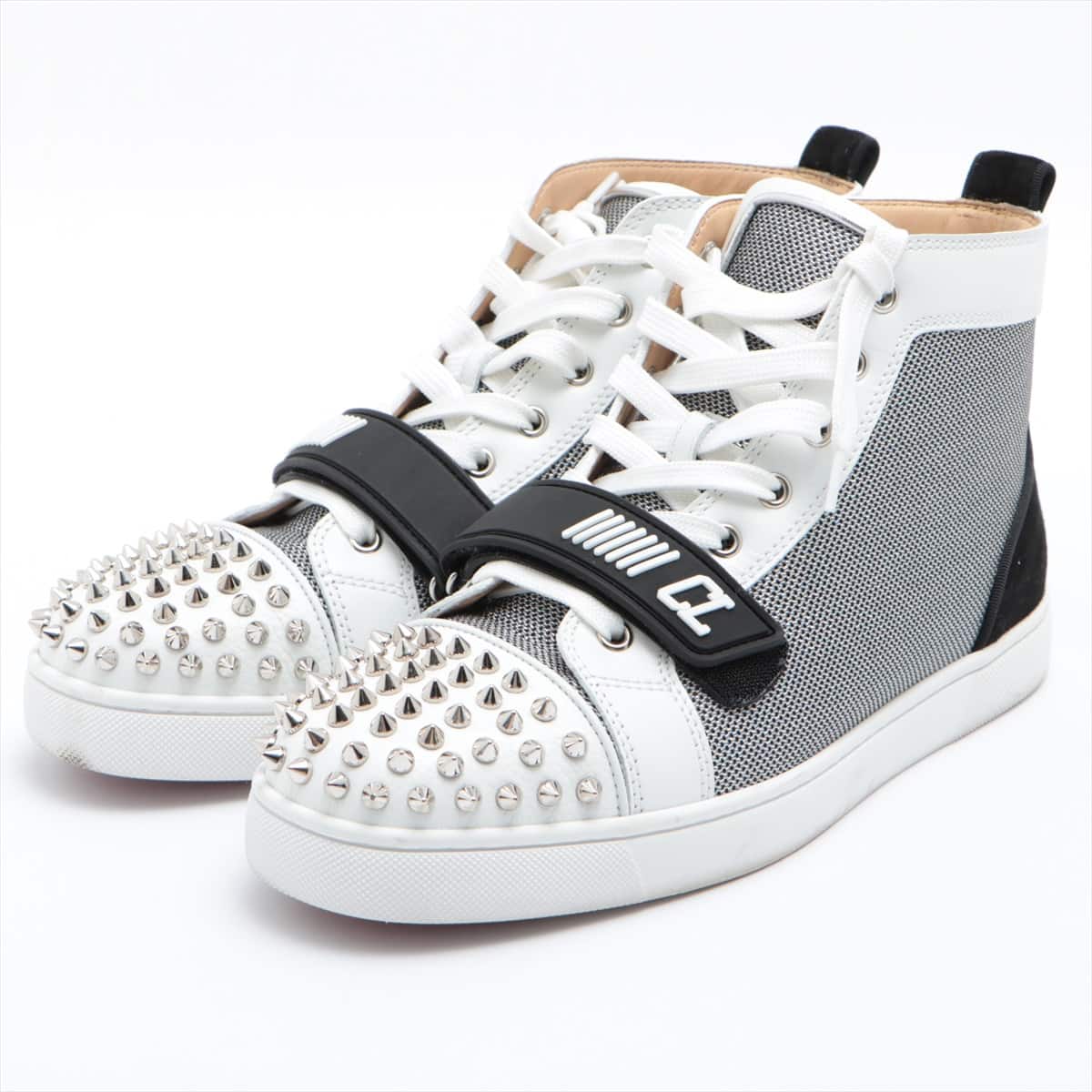Christian Louboutin Lewis Spike Canvas & leather High-top Sneakers 42 Men's Black × White Spike Studs