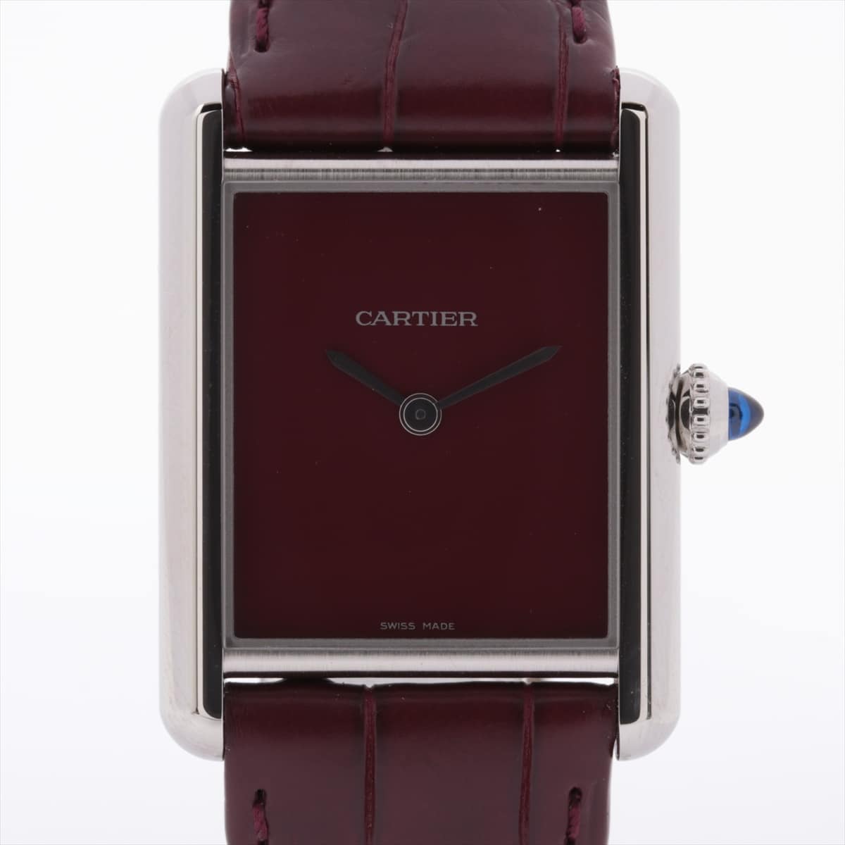 Cartier Tank mast LM WSTA0054 SS & leather QZ Red dial