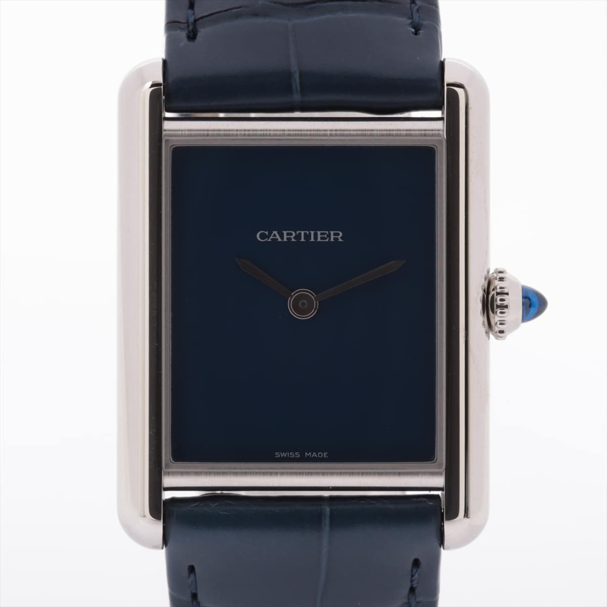Cartier Tank mast LM WSTA0055 SS & leather QZ Blue-Face