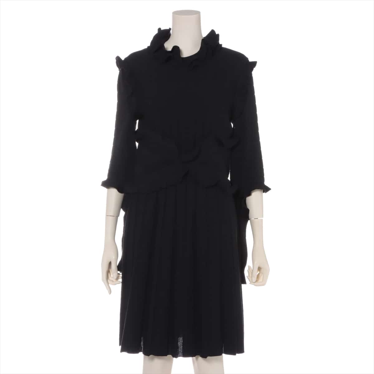Chanel Coco Button P39 Wool Dress 40 Ladies' Black  Removable sleeves