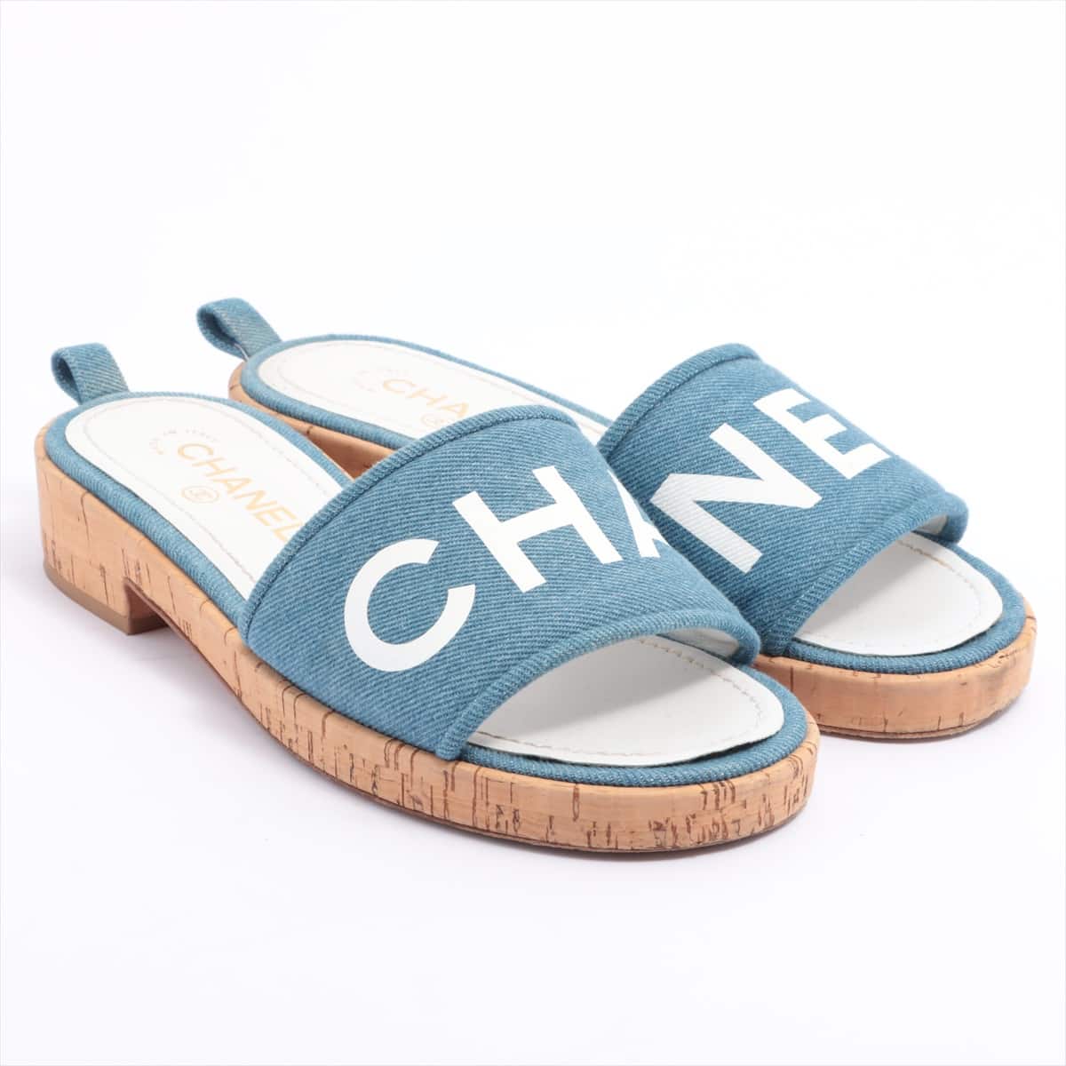Chanel Denim Sandals 38 Ladies' Blue slides Logo