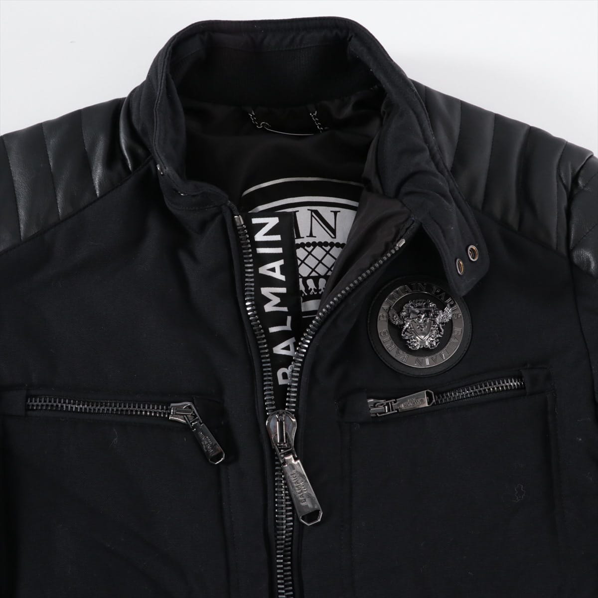 Balmain Nylon Leather jacket 44 Men's Black