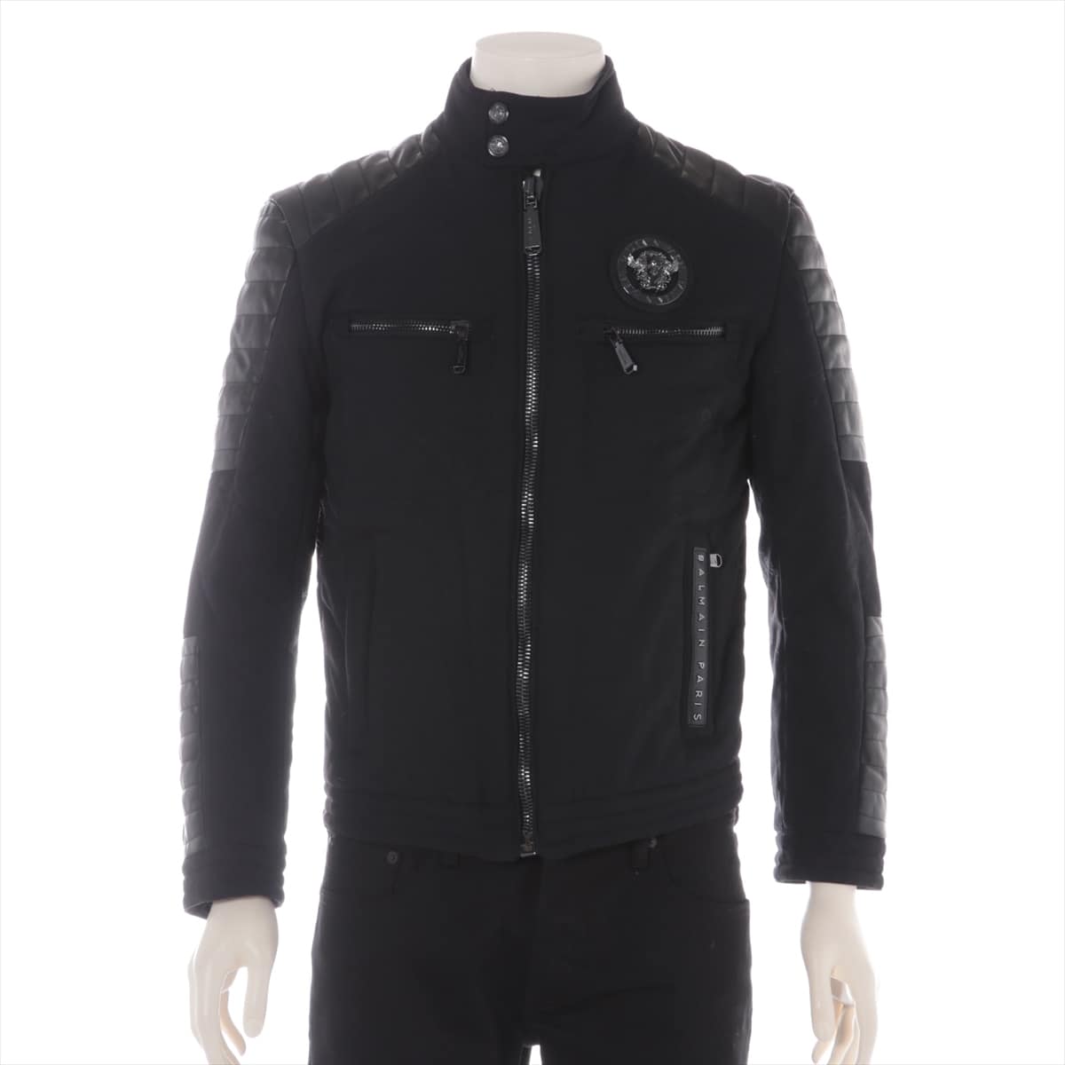 Balmain Nylon Leather jacket 44 Men's Black