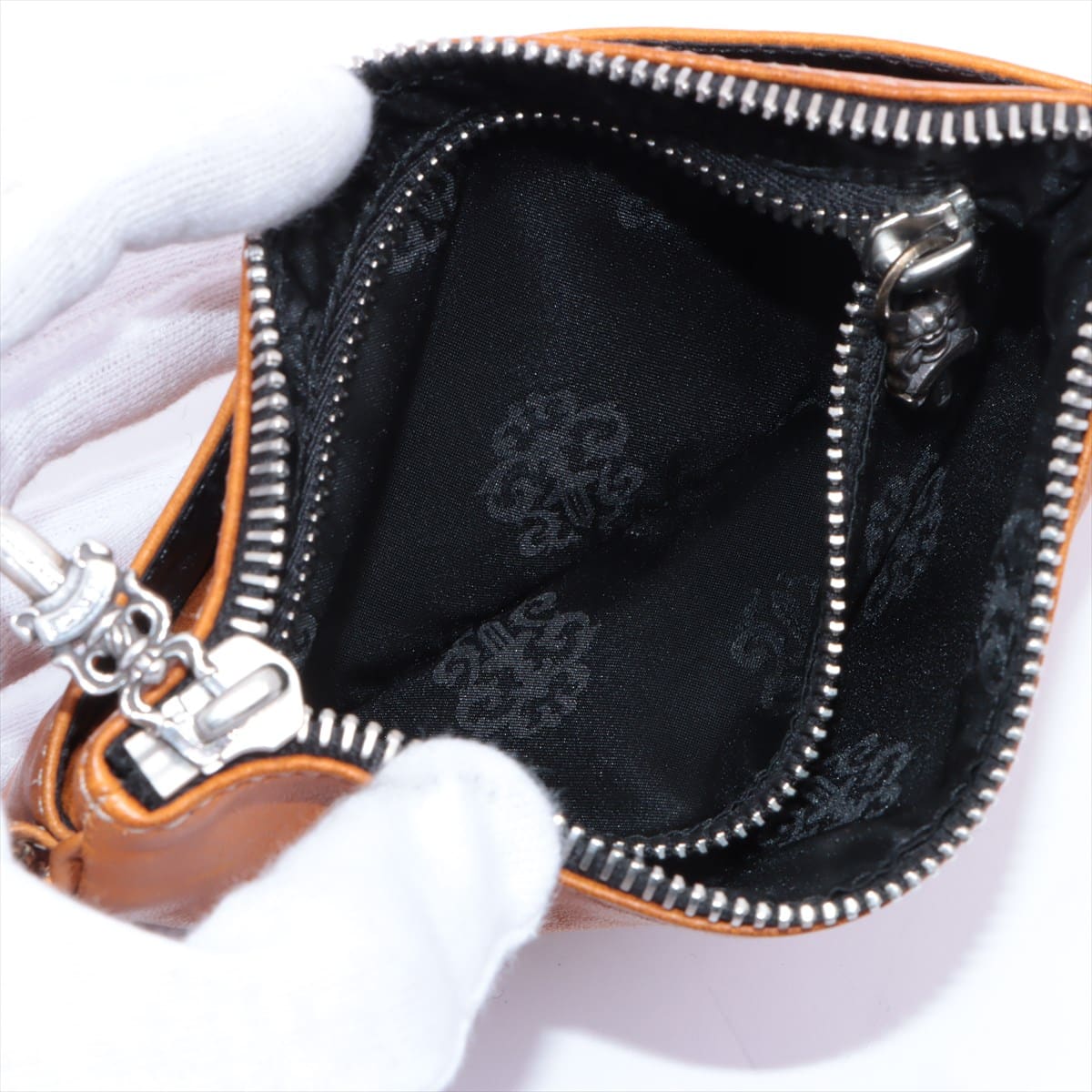 Chrome Hearts Change Purse Coin case Leather With invoice Cross Patch tea