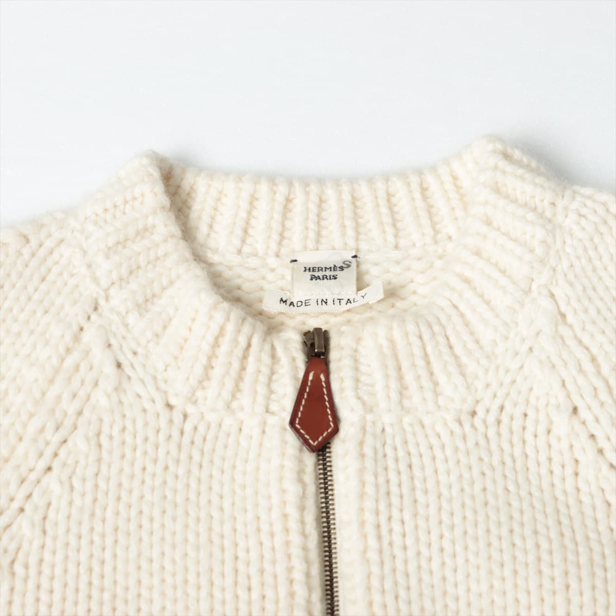 Hermès Cashmere Short Sleeve Knitwear 36 Ladies' Ivory  full zip