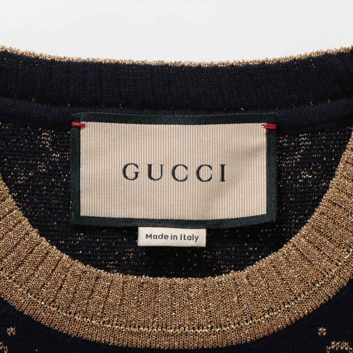 Gucci GG pattern Cotton & nylon Short Sleeve Knitwear L Ladies' Navy x gold  526759 Glitter