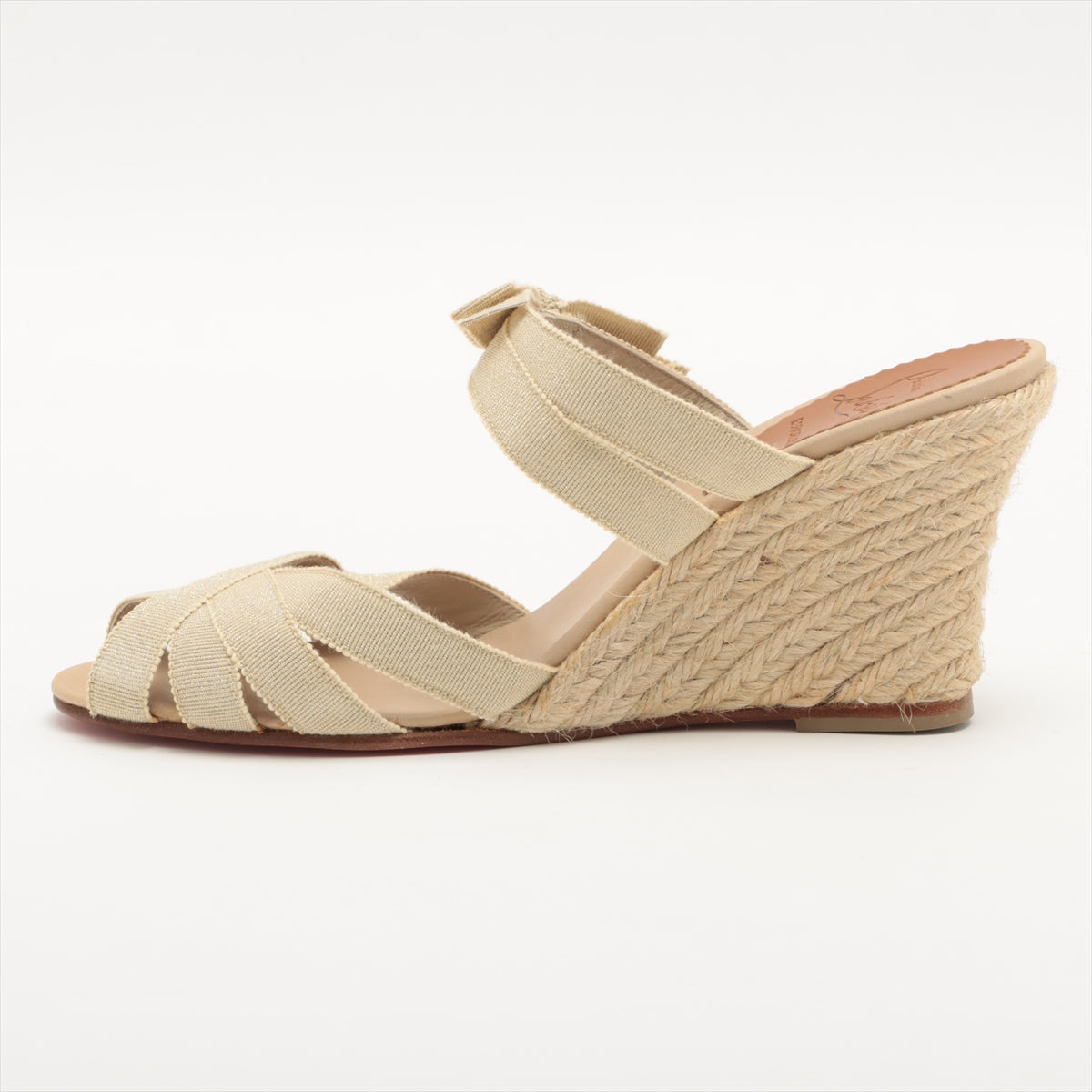 Christian Louboutin Fabric Wedge Sole Sandals 36 Ladies' Beige Box Bag Included Espadrilles