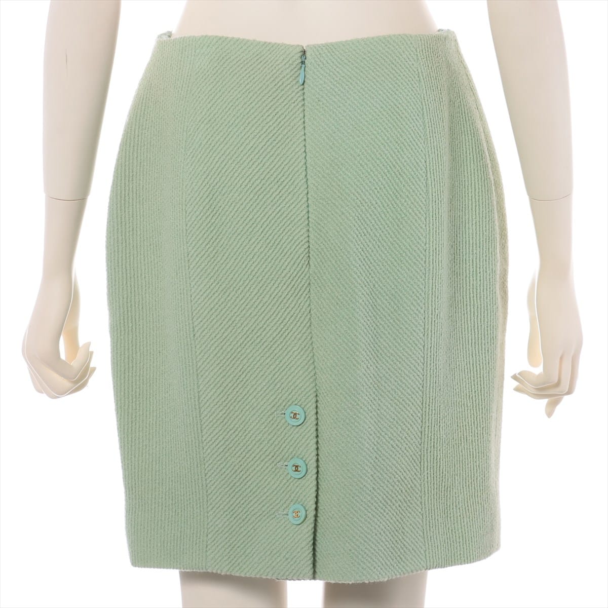 Chanel Coco Button Tweed Skirt 40 Ladies' Green