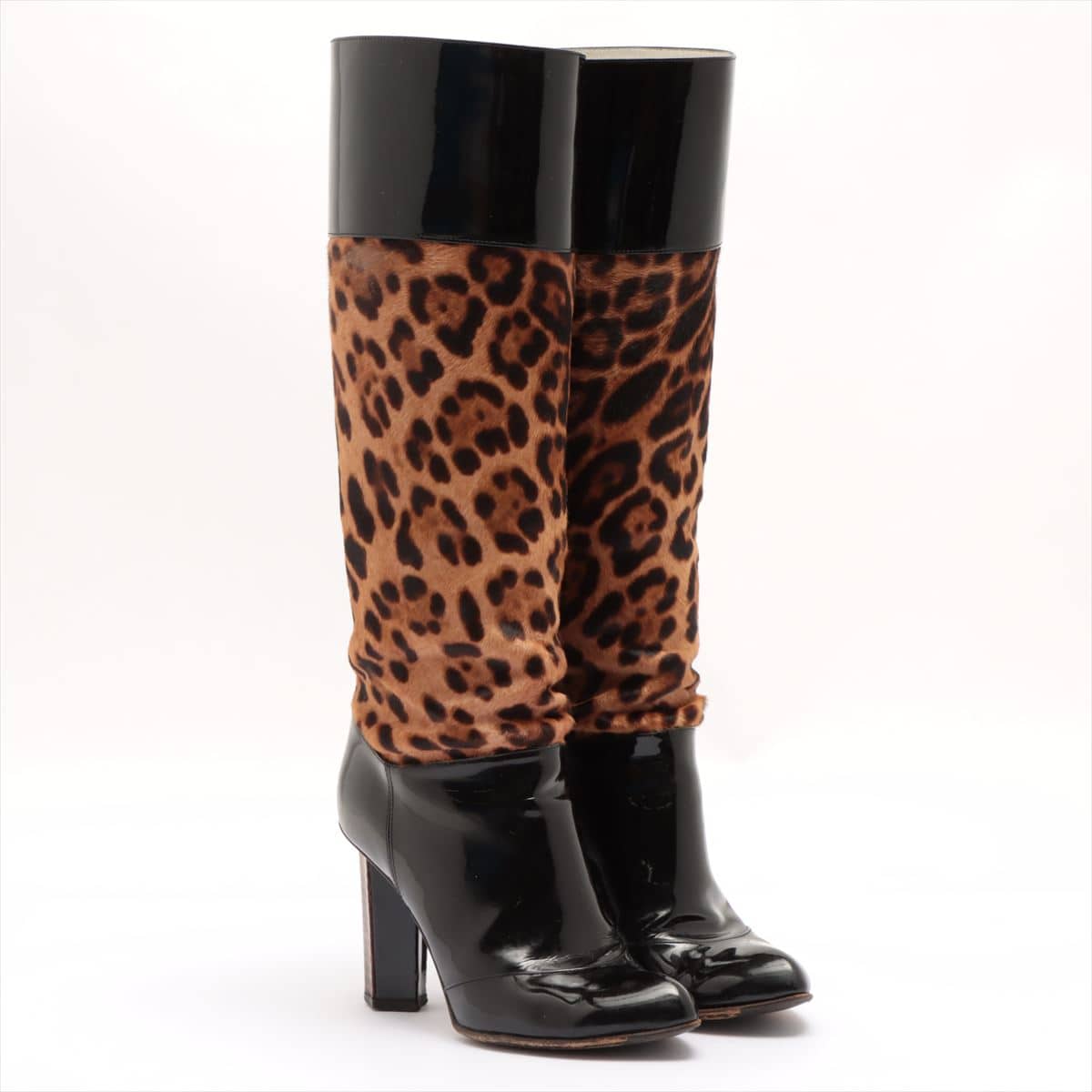 Dolce & Gabbana Unborn calf x Patent leather Long boots 36 Ladies' Léopard