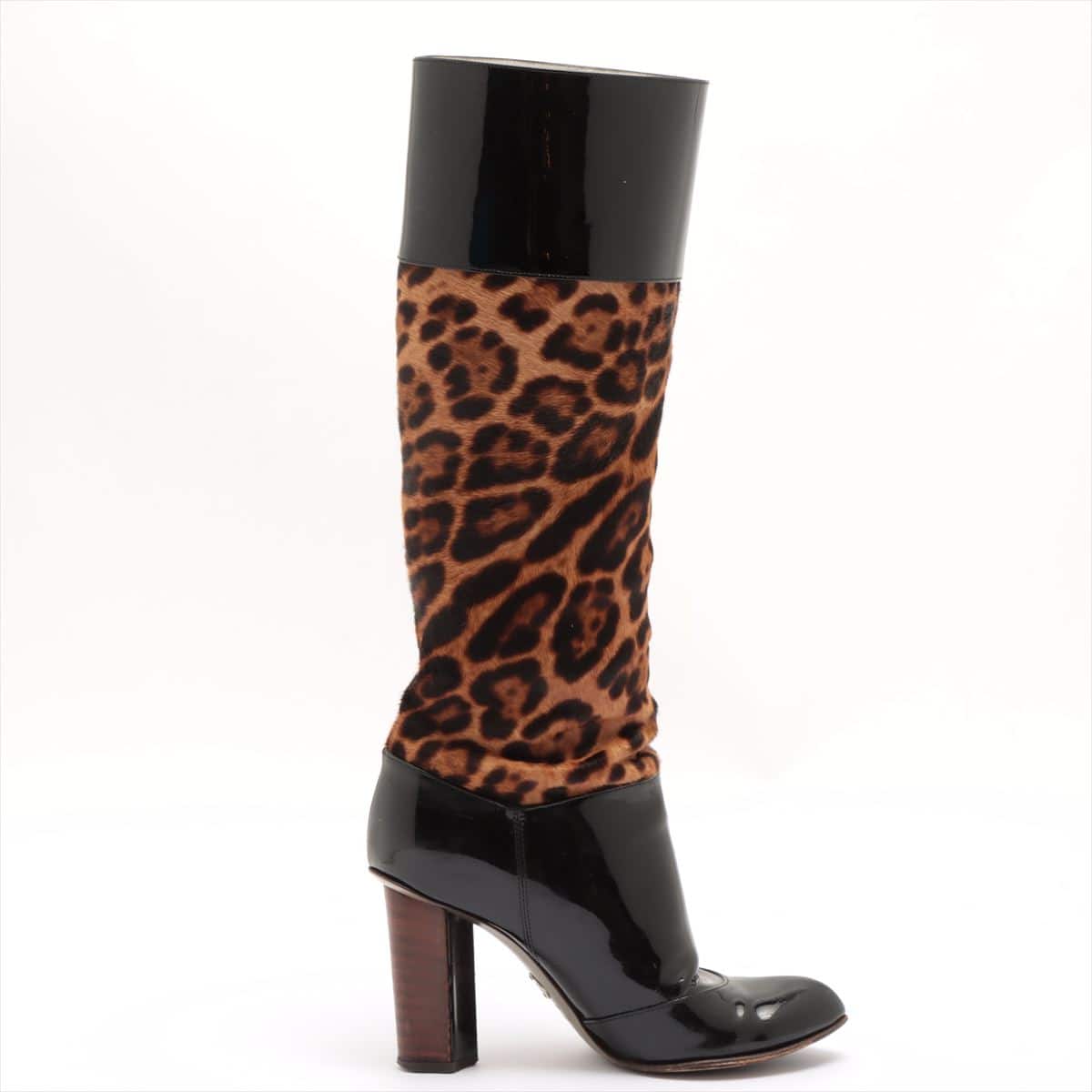 Dolce & Gabbana Unborn calf x Patent leather Long boots 36 Ladies' Léopard