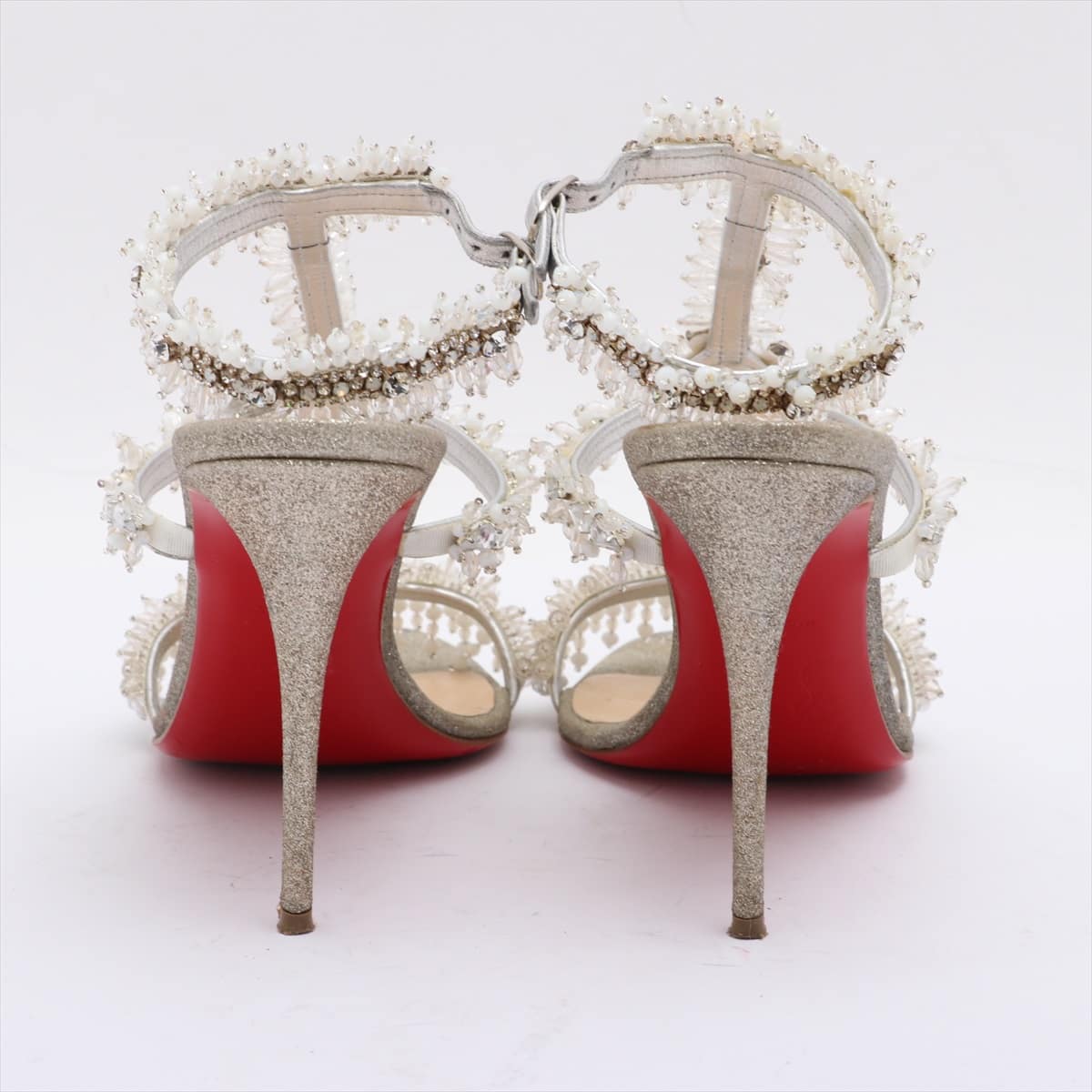 Christian Louboutin Glitter Sandals 37.5 Ladies' Silver Bijou There is discoloration on the upper