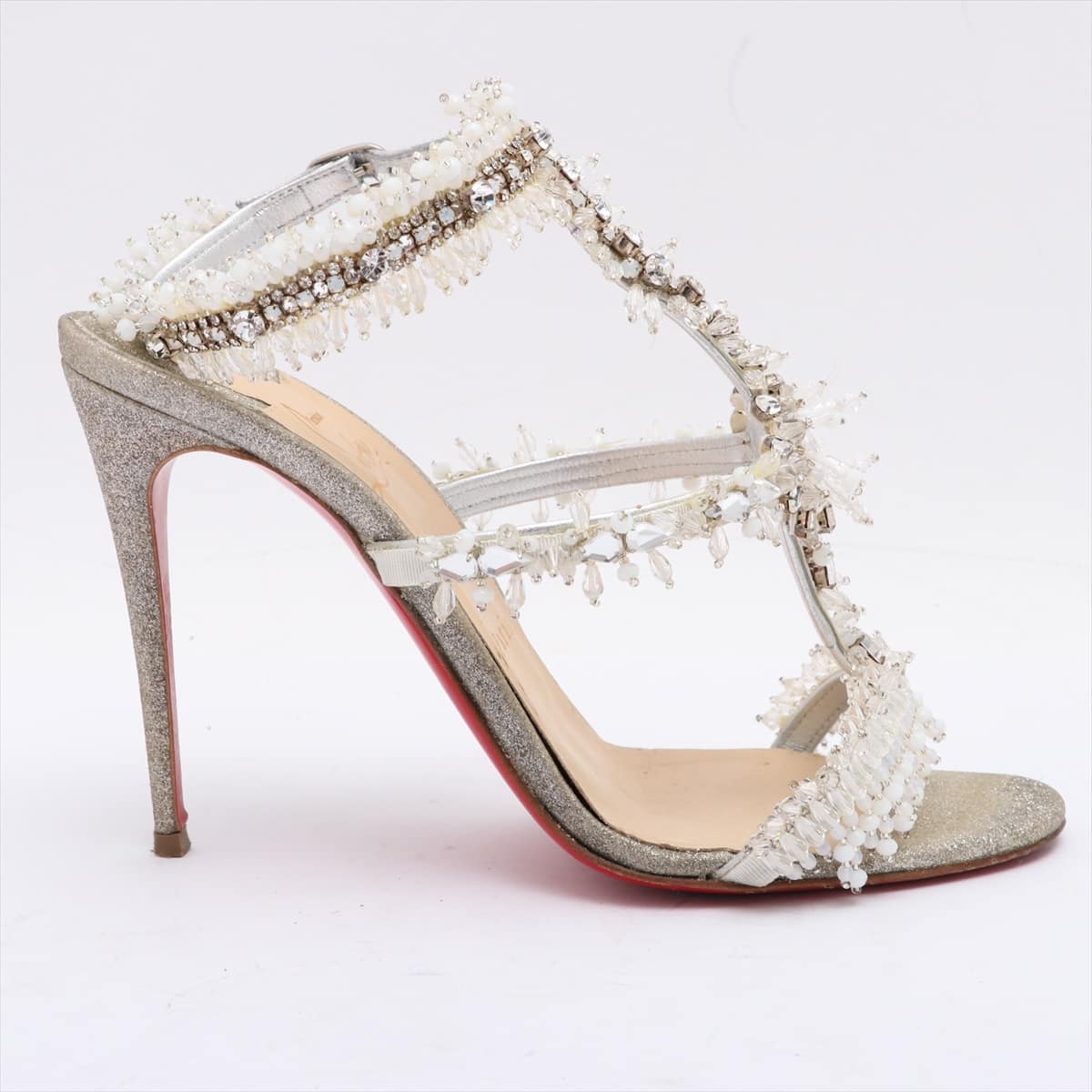 Christian Louboutin Glitter Sandals 37.5 Ladies' Silver Bijou There is discoloration on the upper