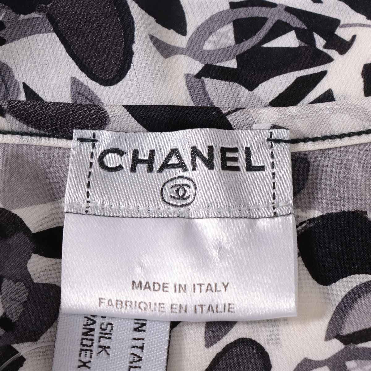 Chanel Coco Mark Camelia 05P Silk Camisole 34 Ladies' Black × White