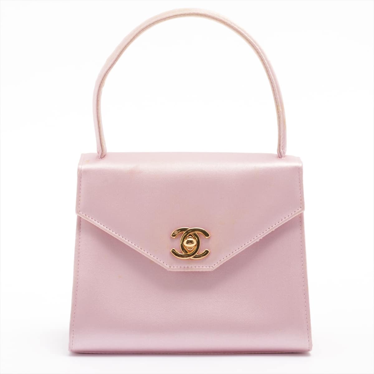 Chanel Coco Mark Satin Hand bag Pink Gold Metal fittings