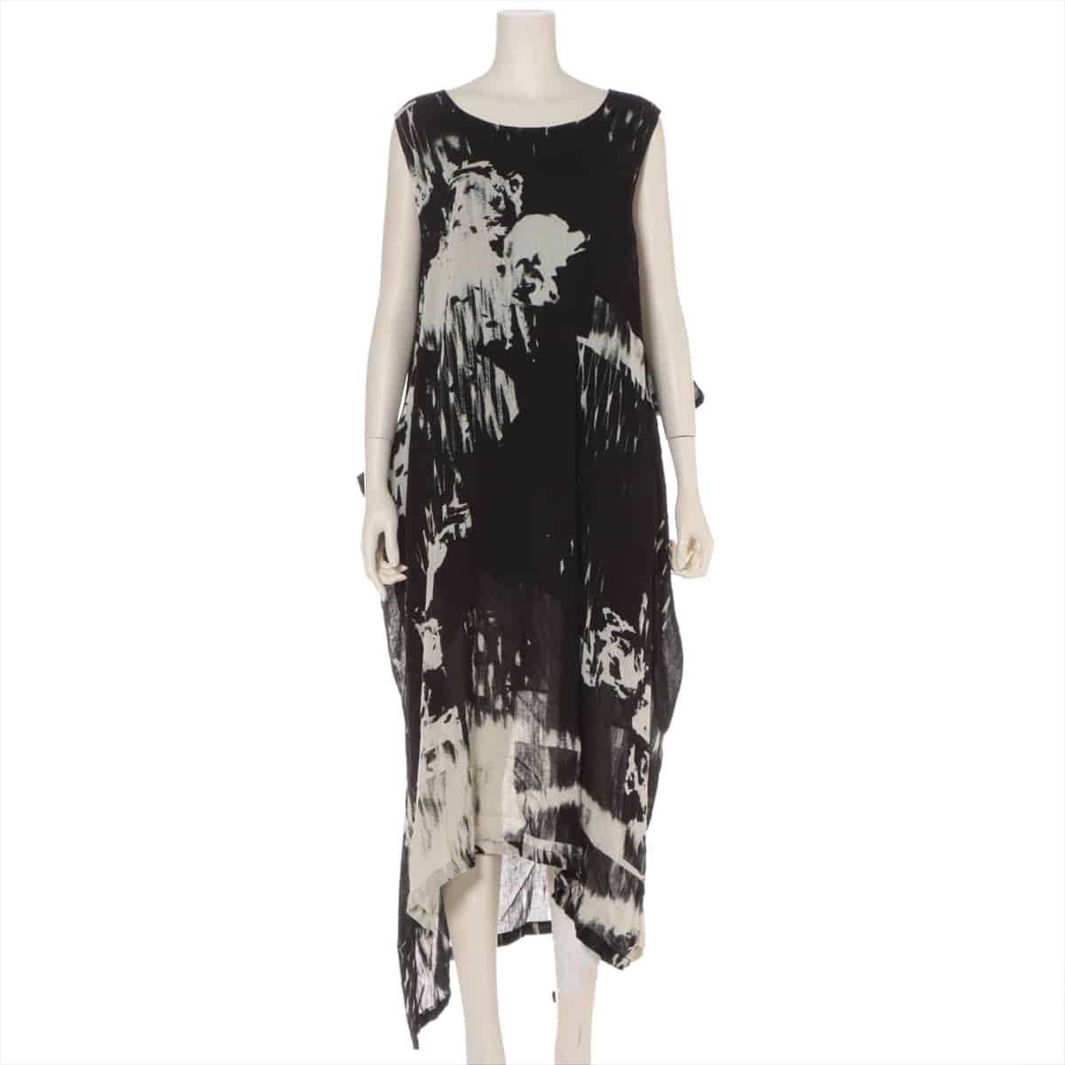 Y's 20SS Linen * Rayon Sleeveless dress 1 Ladies' Black × White