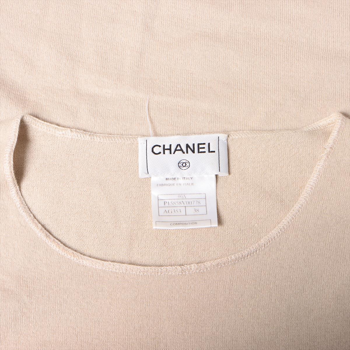 Chanel 00A Cashmere Short Sleeve Knitwear 38 Ladies' Beige  Logo