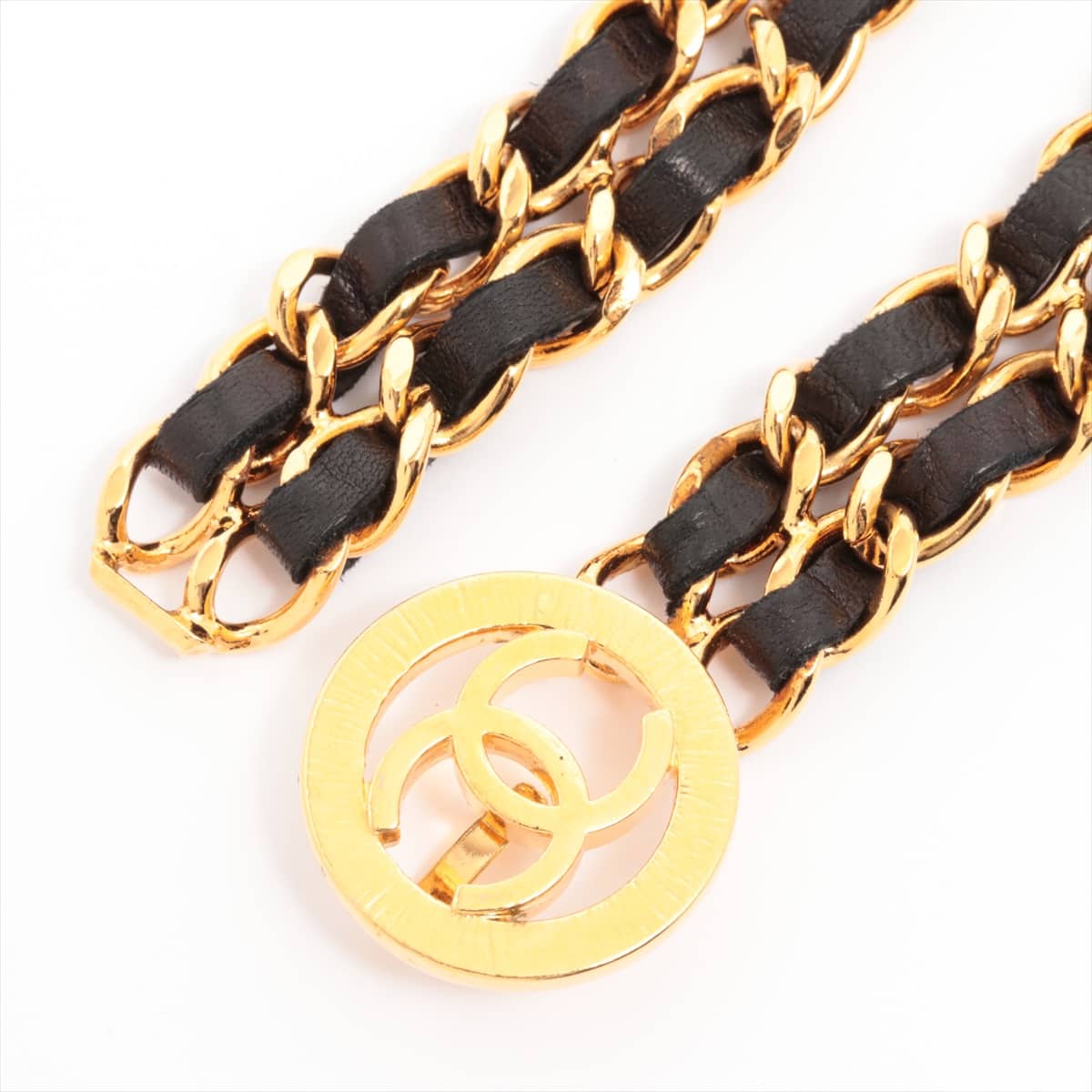 Chanel Coco Mark Chain belt GP & leather Black×Gold double