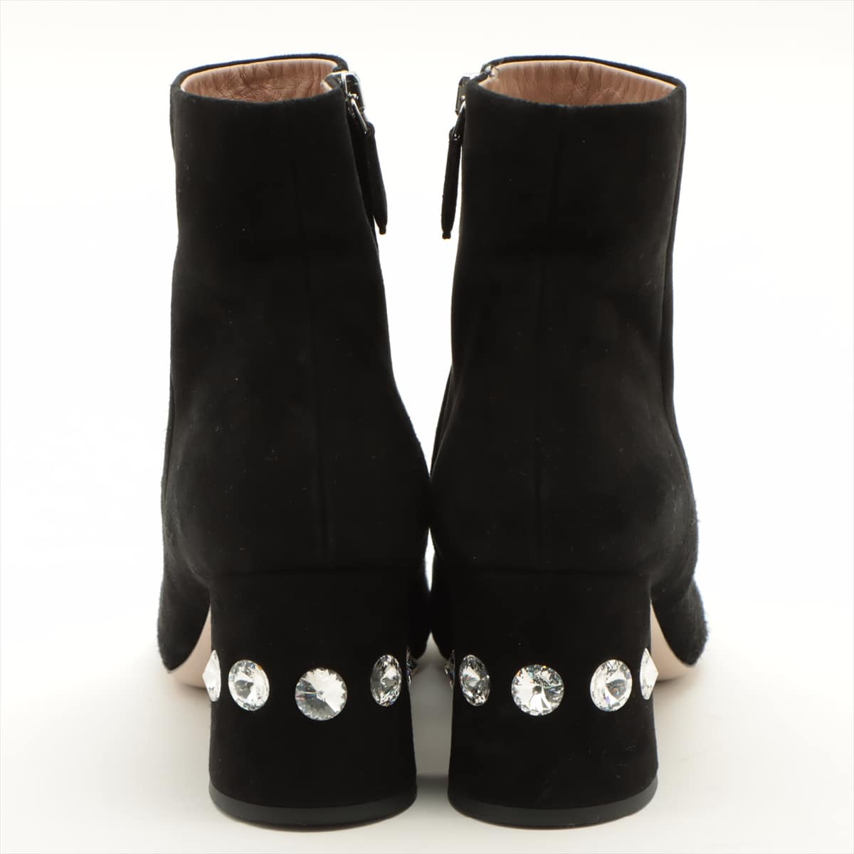 Miu Miu Suede Short Boots 38 Ladies' Black Side zip heel bijou