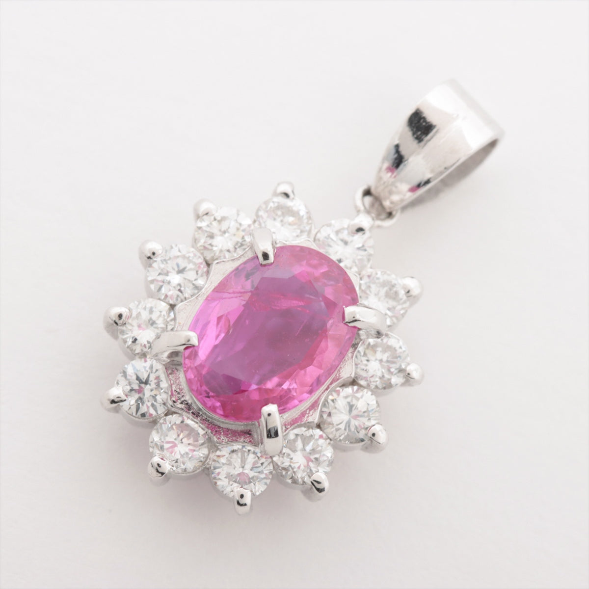 Pink sapphire Diamond Necklace top Pt900 2.8g 112 0.55 Normal heat-treated