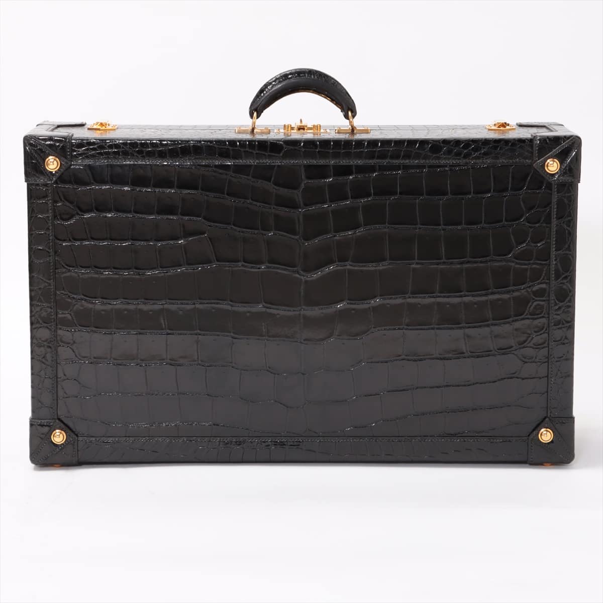 Hermès Vintage Porosus Black Gold Metal fittings ○S:1989 Trunk case