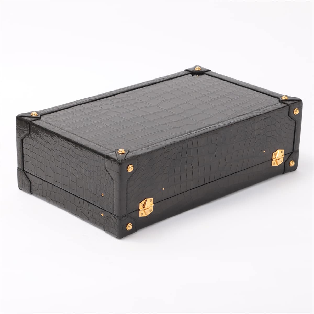 Hermès Vintage Porosus Black Gold Metal fittings ○S:1989 Trunk case