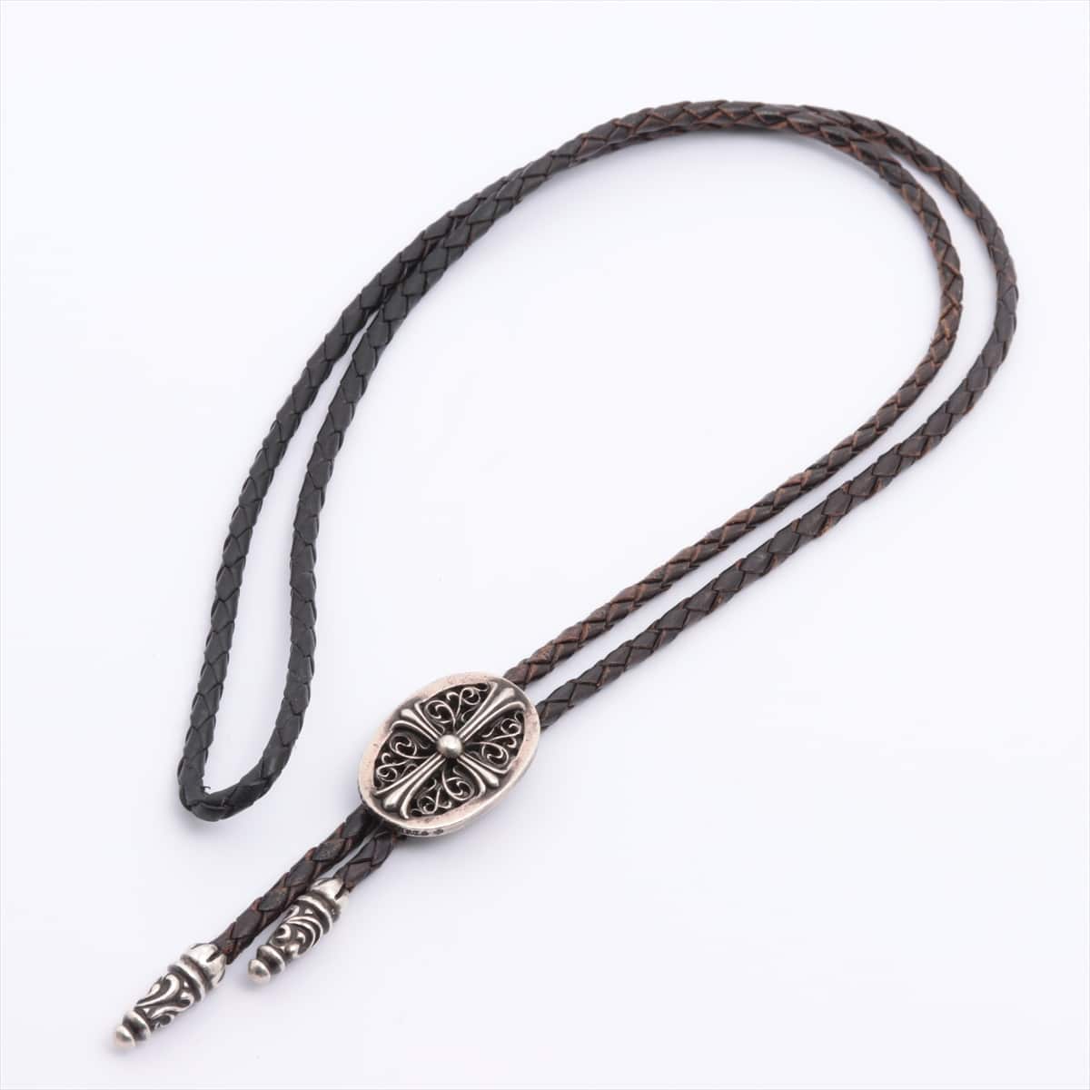 Chrome Hearts Tiny classic oval cross Necklace Leather & 925 55.0g Bolo tie
