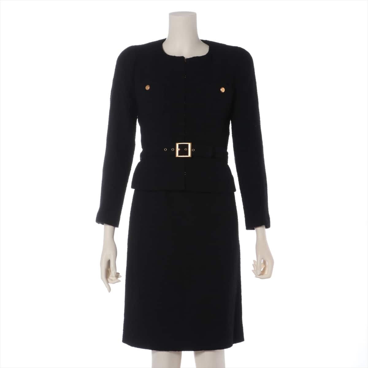 Chanel Coco Button 96A Tweed Setup 38 Ladies' Black  belted