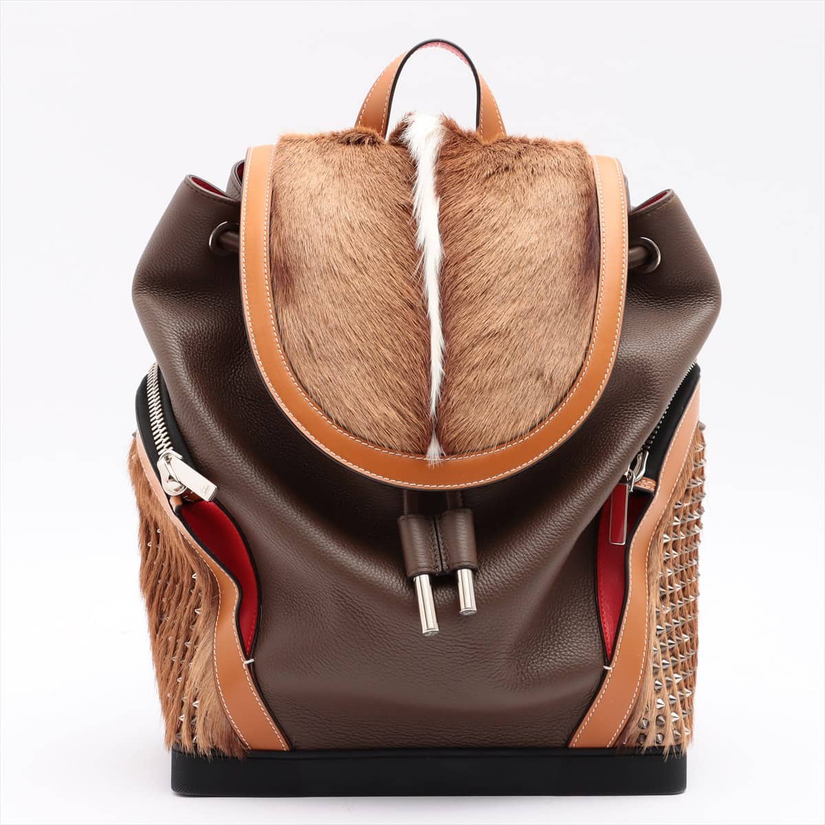 Christian Louboutin Explorer Funk Leather & unborn calf Backpack Brown
