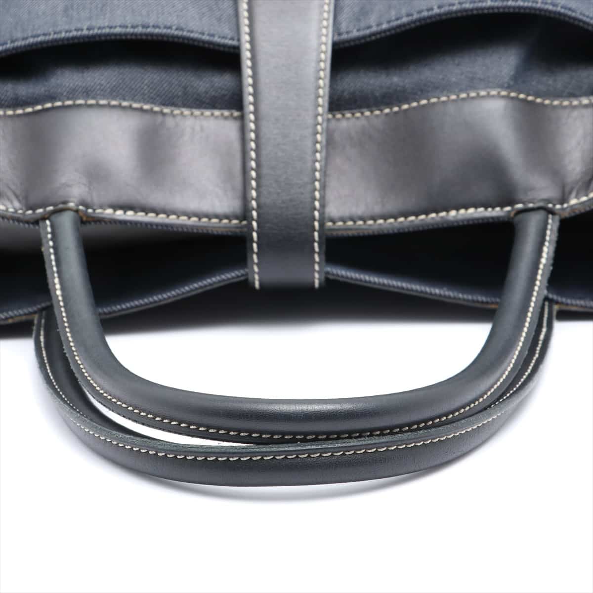 Chanel Coco Mark Denim & leather Hand bag Black x Navy Black hardware 6XXXXXX Corner breaking