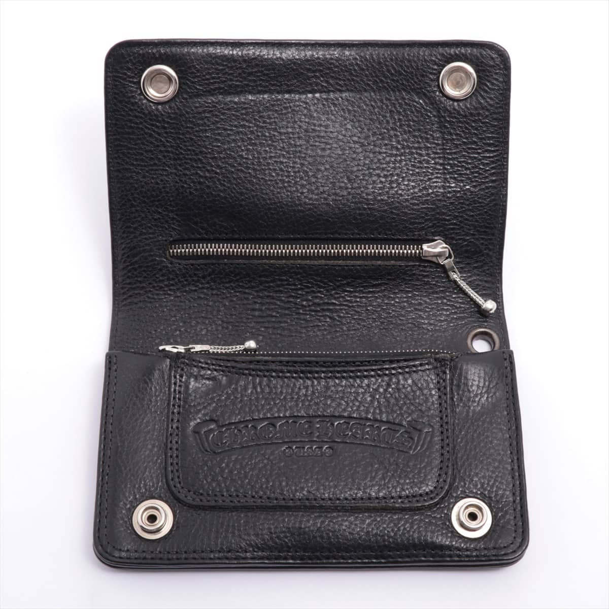 Chrome Hearts Cross button 2 Zips Wallet Wallet Leather With invoice