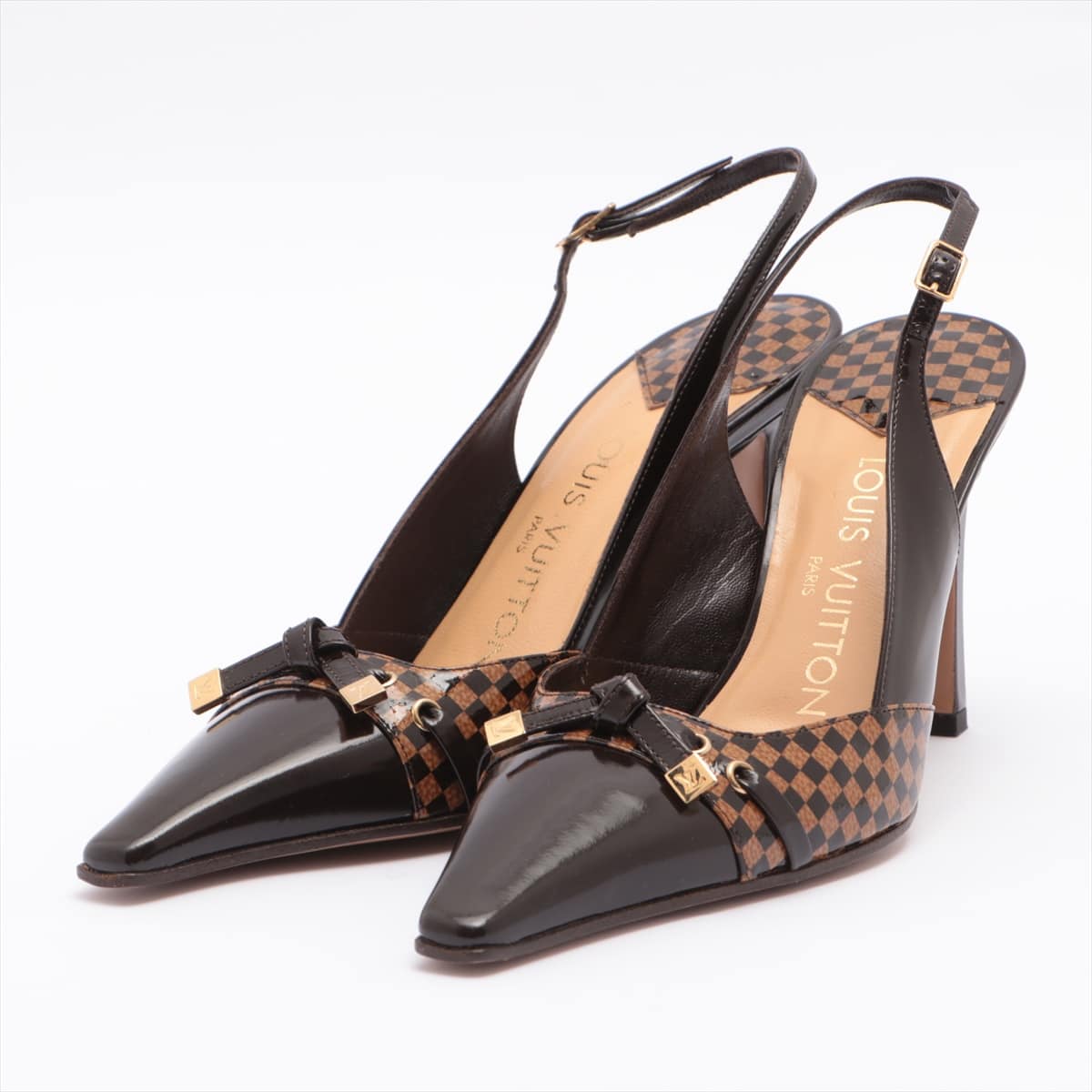 Louis Vuitton Patent leather Sandals 35 1/2 Ladies' dark brown Damier