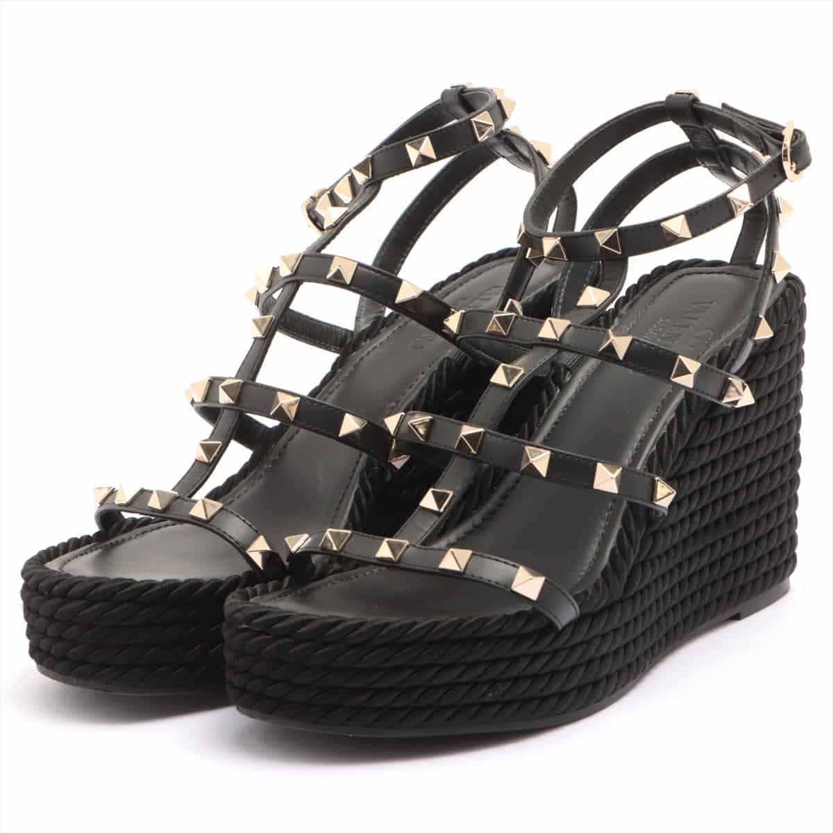 Valentino Garavani Rock Studs 18SS Leather Wedge Sole Sandals 38 Ladies' Black PW2S0F95