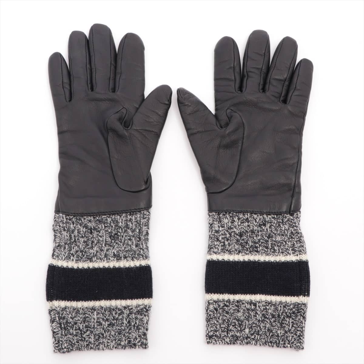 DIOR D-White Gloves 7.5 Lambskin x cashmere x wool Navy blue