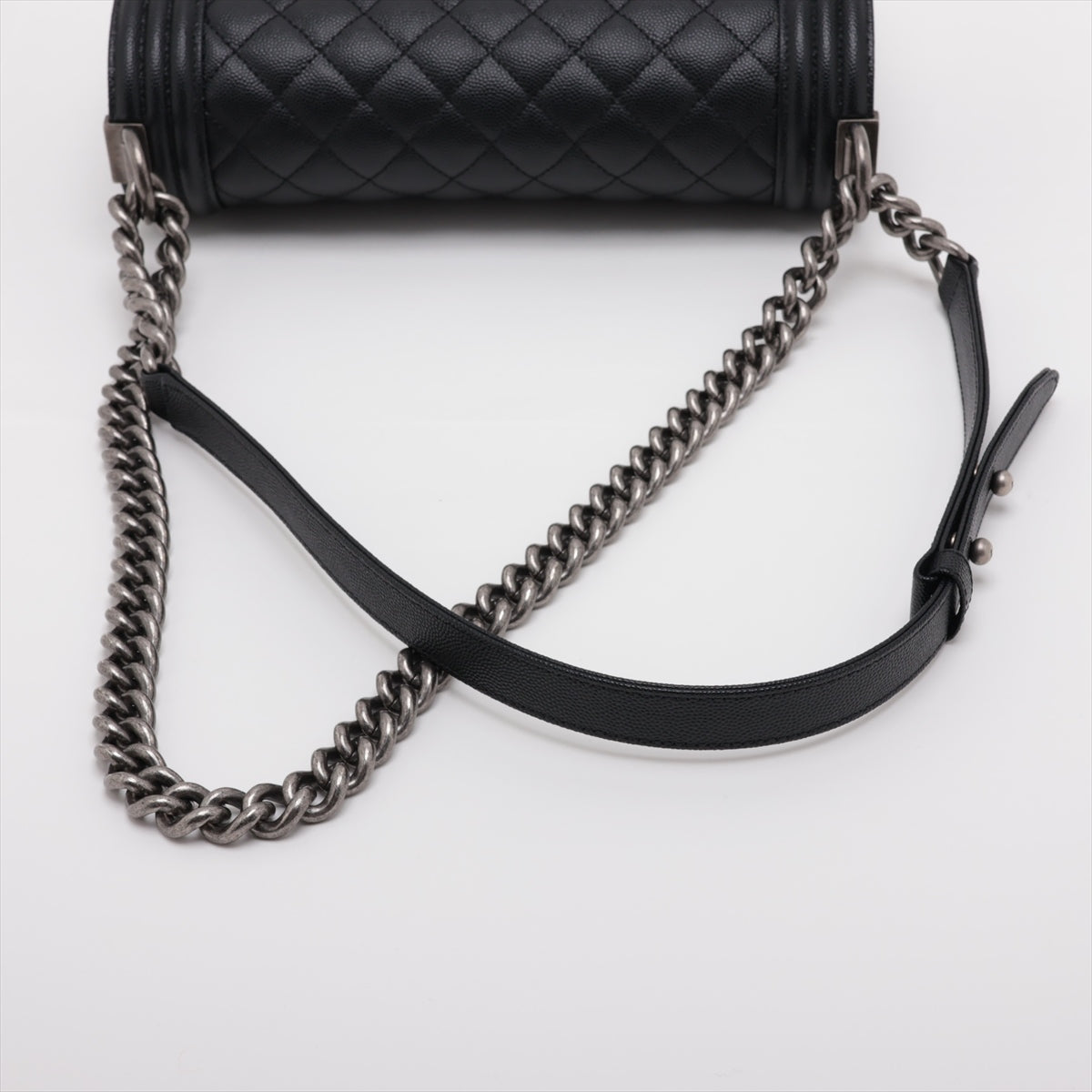 Chanel BOY CHANEL 25 Caviar Skin Chain Shoulder Bag Black Silver Metal Fittings A67086