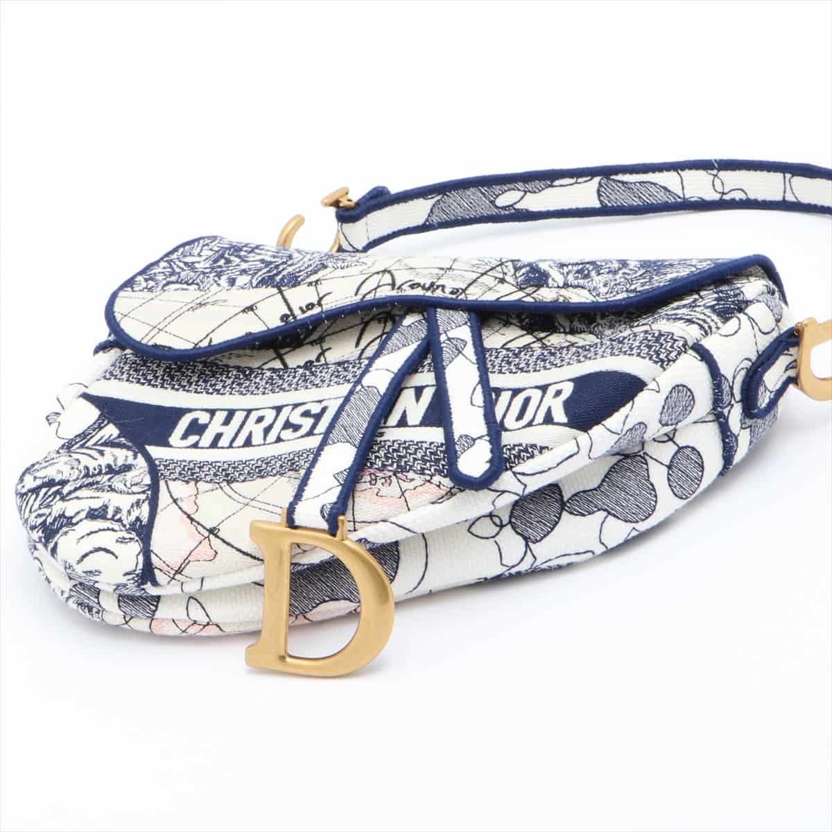 Christian Dior Saddle Toile Doo JUY canvas Shoulder bag White x navy