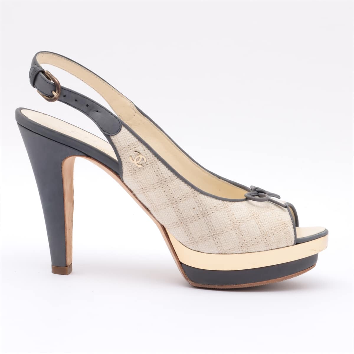 Chanel Tweed x Leather Sandals 36.5 Ladies' Ivory Has half rubber